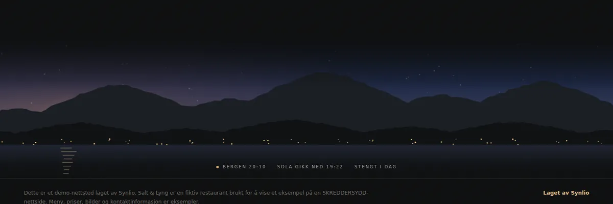 Bunnen av siden med kveldshimmel, fjell og lys over Bergen