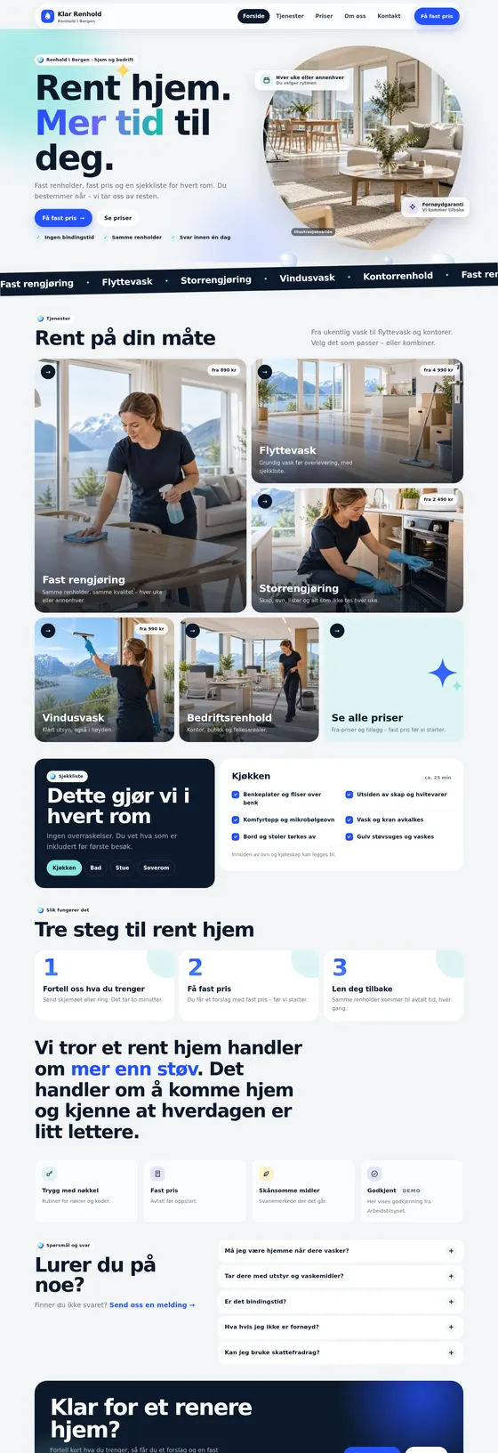 Skjermbilde av demonettsiden Klar Renhold