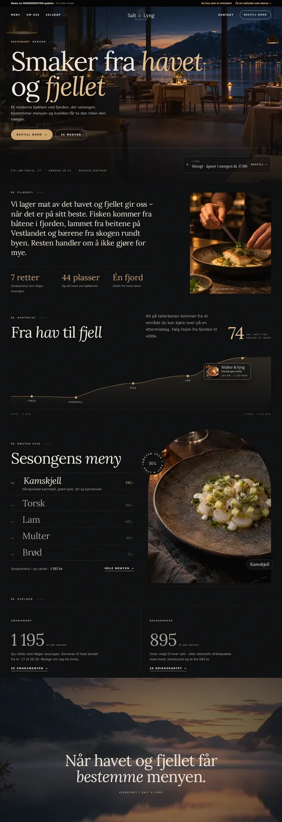 Skjermbilde av demonettsiden Salt & Lyng